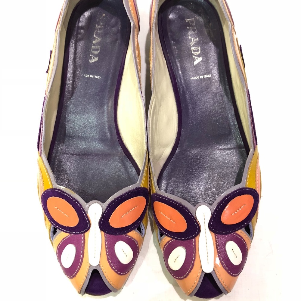Prada patent and suede butterfly flats